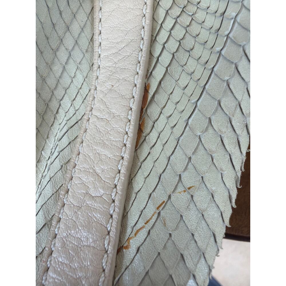 Vintage Lockhart Cream Leather Large Handbag Snakeskin Details Multi Pocket Bag - Picture 10 of 11